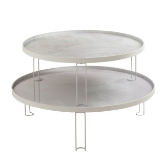 Set de 2 tables marbrées AVRA en verre blanc et métal noir. Set de 2 tables marbrées AVRA en verre blanc et métal noir.